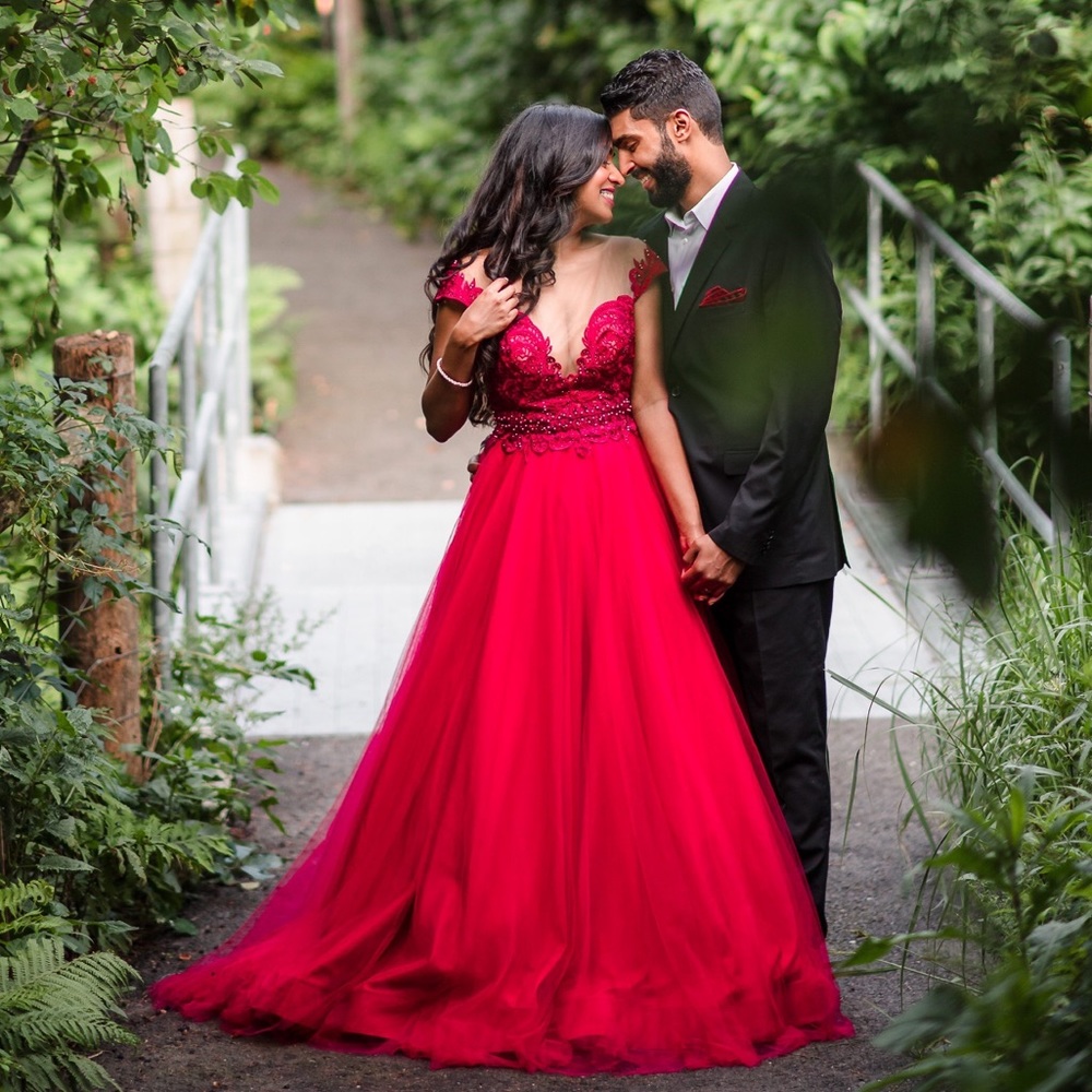 Terani Couture Red Gown with Lace & Beading
